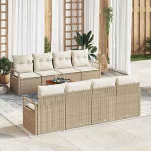 vidaXL Set de canapele pentru grădină cu pernă 9 pcs Bej Rattan poli imagine