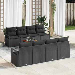 vidaXL Set de canapele pentru grădină cu pernă 9 pcs Negru Rattan poli imagine