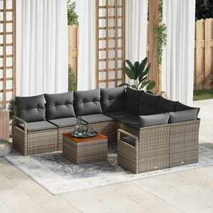 vidaXL Set de canapele pentru grădină cu pernă 9 pcs Gri Rattan poli imagine