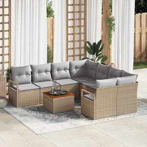 vidaXL Set de canapele pentru grădină cu pernă 9 pcs Bej Rattan poli imagine