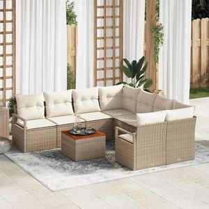 vidaXL Set de canapele pentru grădină cu pernă 9 pcs Bej Rattan poli imagine