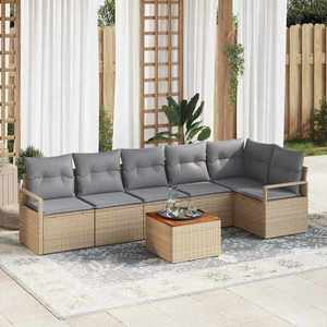 vidaXL Set de canapele pentru grădină cu pernă 7 pcs Bej Rattan poli imagine