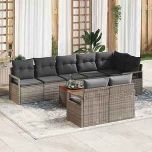 vidaXL Set de canapele pentru grădină cu pernă 9 pcs Gri Rattan poli imagine