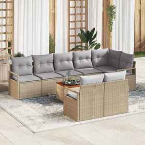 vidaXL Set de canapele pentru grădină cu pernă 9 pcs Bej Rattan poli imagine