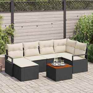 vidaXL Set de canapele pentru grădină cu pernă 7 pcs Negru Rattan poli imagine