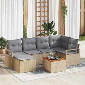 vidaXL Set de canapele pentru grădină cu pernă 7 pcs Bej Rattan poli imagine