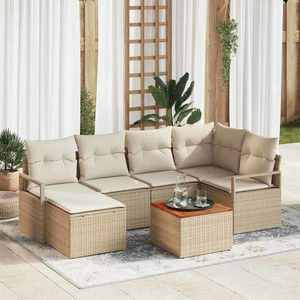 vidaXL Set de canapele pentru grădină cu pernă 7 pcs Bej Rattan poli imagine