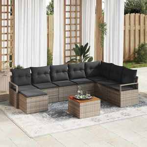 vidaXL Set de canapele pentru grădină cu pernă 9 pcs Gri Rattan poli imagine
