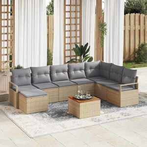 vidaXL Set de canapele pentru grădină cu pernă 9 pcs Bej Rattan poli imagine