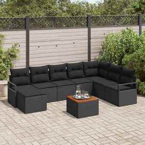 vidaXL Set de canapele pentru grădină cu pernă 9 pcs Negru Rattan poli imagine