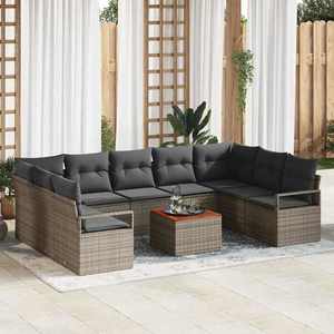 vidaXL Set de canapele pentru grădină cu pernă 10 pcs Gri Rattan poli imagine