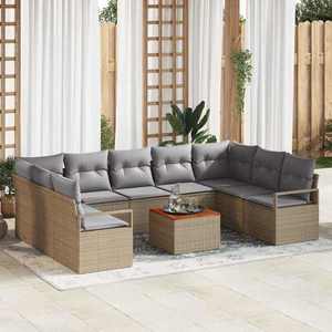 vidaXL Set de canapele pentru grădină cu pernă 10 pcs Bej Rattan poli imagine