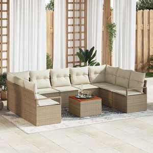 vidaXL Set de canapele pentru grădină cu pernă 10 pcs Bej Rattan poli imagine