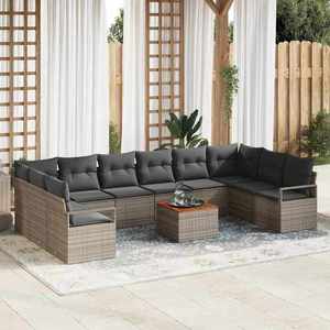 vidaXL Set de canapele pentru grădină cu pernă 11 pcs Gri Rattan poli imagine