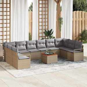 vidaXL Set de canapele pentru grădină cu pernă 11 pcs Bej Rattan poli imagine
