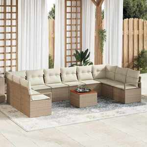 vidaXL Set de canapele pentru grădină cu pernă 11 pcs Bej Rattan poli imagine