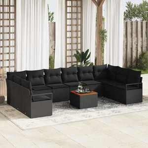 vidaXL Set de canapele pentru grădină 11 pcs Negru Rattan poli imagine