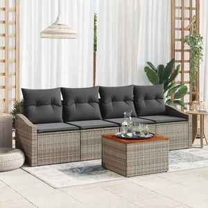 vidaXL Set de canapele pentru grădină cu pernă 5 pcs Gri Rattan poli imagine