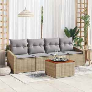 vidaXL Set de canapele pentru grădină cu pernă 5 pcs Bej Rattan poli imagine
