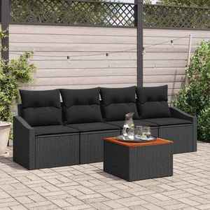 vidaXL Set de canapele pentru grădină cu pernă 5 pcs Negru Rattan poli imagine