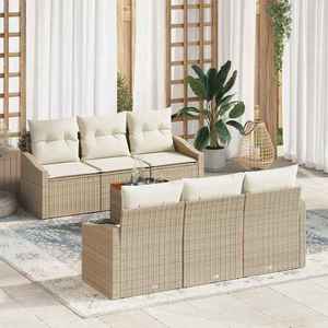 vidaXL Set de canapele pentru grădină cu pernă 7 pcs Bej Rattan poli imagine