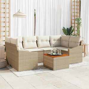 vidaXL Set de canapele pentru grădină cu pernă 7 pcs Bej Rattan poli imagine