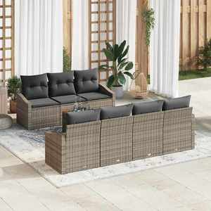 vidaXL Set de canapele pentru grădină cu pernă 8 pcs Gri Rattan poli imagine