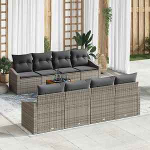 vidaXL Set de canapele pentru grădină cu pernă 9 pcs Gri Rattan poli imagine