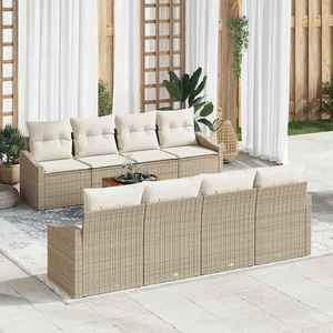 vidaXL Set de canapele pentru grădină cu pernă 9 pcs Bej Rattan poli imagine