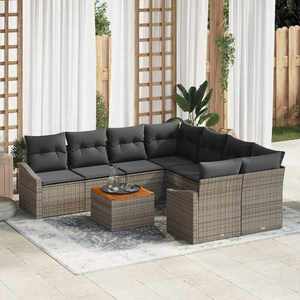 vidaXL Set de canapele pentru grădină cu pernă 9 pcs Gri Rattan poli imagine