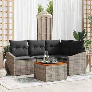 vidaXL Set de canapele pentru grădină cu pernă 5 pcs Gri Rattan poli imagine