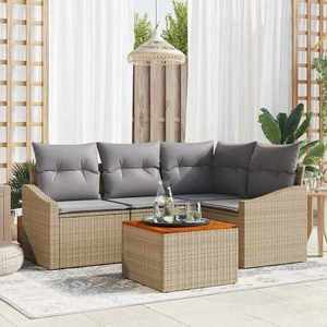 vidaXL Set de canapele pentru grădină cu pernă 5 pcs Bej Rattan poli imagine