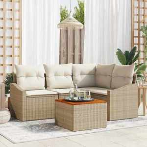 vidaXL Set de canapele pentru grădină cu pernă 5 pcs Bej Rattan poli imagine