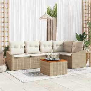 vidaXL Set de canapele pentru grădină cu pernă 6 pcs Bej Rattan poli imagine