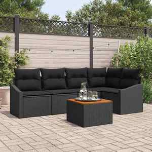 vidaXL Set de canapele pentru grădină cu pernă 6 pcs Negru Rattan poli imagine