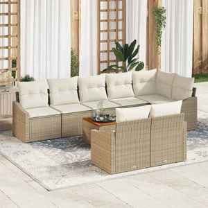 vidaXL Set de canapele pentru grădină cu pernă 9 pcs Bej Rattan poli imagine
