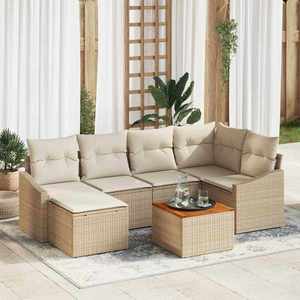 vidaXL Set de canapele pentru grădină cu pernă 7 pcs Bej Rattan poli imagine