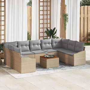 vidaXL Set de canapele pentru grădină cu pernă 10 pcs Bej Rattan poli imagine