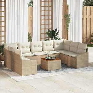 vidaXL Set de canapele pentru grădină cu pernă 10 pcs Bej Rattan poli imagine