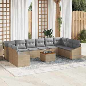 vidaXL Set de canapele pentru grădină cu pernă 11 pcs Bej Rattan poli imagine