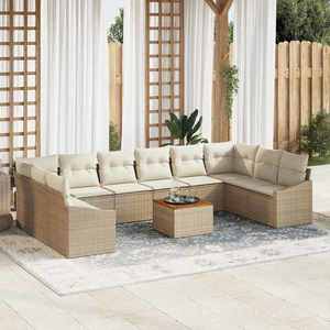 vidaXL Set de canapele pentru grădină cu pernă 11 pcs Bej Rattan poli imagine