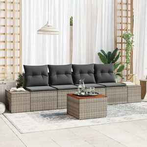 vidaXL Set de canapele pentru grădină cu pernă 5 pcs Gri Rattan poli imagine