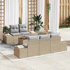 vidaXL Set de canapele pentru grădină cu pernă 6 pcs Bej Rattan poli imagine