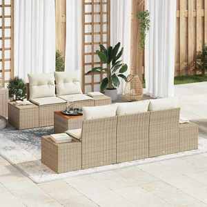 vidaXL Set de canapele pentru grădină cu pernă 6 pcs Bej Rattan poli imagine