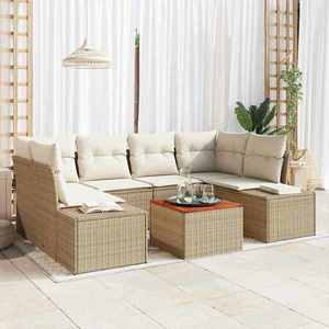 vidaXL Set de canapele pentru grădină cu pernă 7 pcs Bej Rattan poli imagine