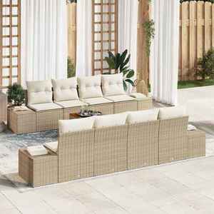 vidaXL Set de canapele pentru grădină cu pernă 9 pcs Bej Rattan poli imagine