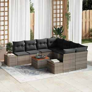 vidaXL Set de canapele pentru grădină cu pernă 9 pcs Gri Rattan poli imagine