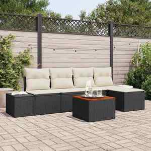 vidaXL Set de canapele pentru grădină cu pernă 6 pcs Negru Rattan poli imagine