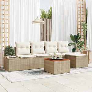 vidaXL Set de canapele pentru grădină cu pernă 6 pcs Bej Rattan poli imagine