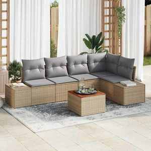 vidaXL Set de canapele pentru grădină cu pernă 6 pcs Bej Rattan poli imagine